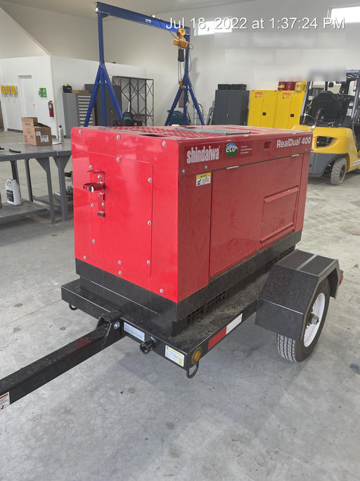 2022 Shindaiwa DGW400MDL Kubota D902 Engine, 23 HP, Dual Op Welder, Wire, Arc, Droop Stick, Tig, and CC Stick Functionality, Simulphase, 3 Phase and 1 Phase Gen Output, Single Axle NB Trlr, Slr Trckl Chrg 12V 12W, Fire Ext
