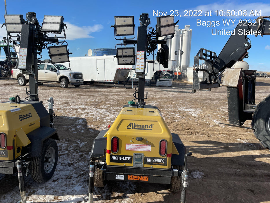 2022 Allmand NLV3GR (4) LED Light Fixture 350W, 23' Vertical Mast, 3kW Prime, Towable, ES Decals, T3