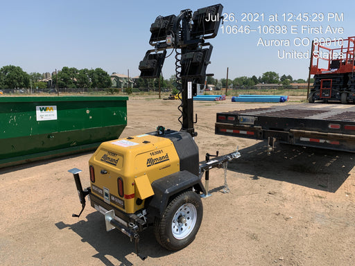 2021 Allmand NLV3GR (4) LED Light Fixture 350W, 23' Vertical Mast, 3kW Prime, Towable, Deep Sea L401, Leveling Jacks, Yanmar T4F 5.8hp