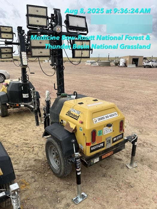 2022 Allmand NLV3GR (4) LED Light Fixture 350W, 23' Vertical Mast, 3kW Prime, Towable, ES Decals, T3