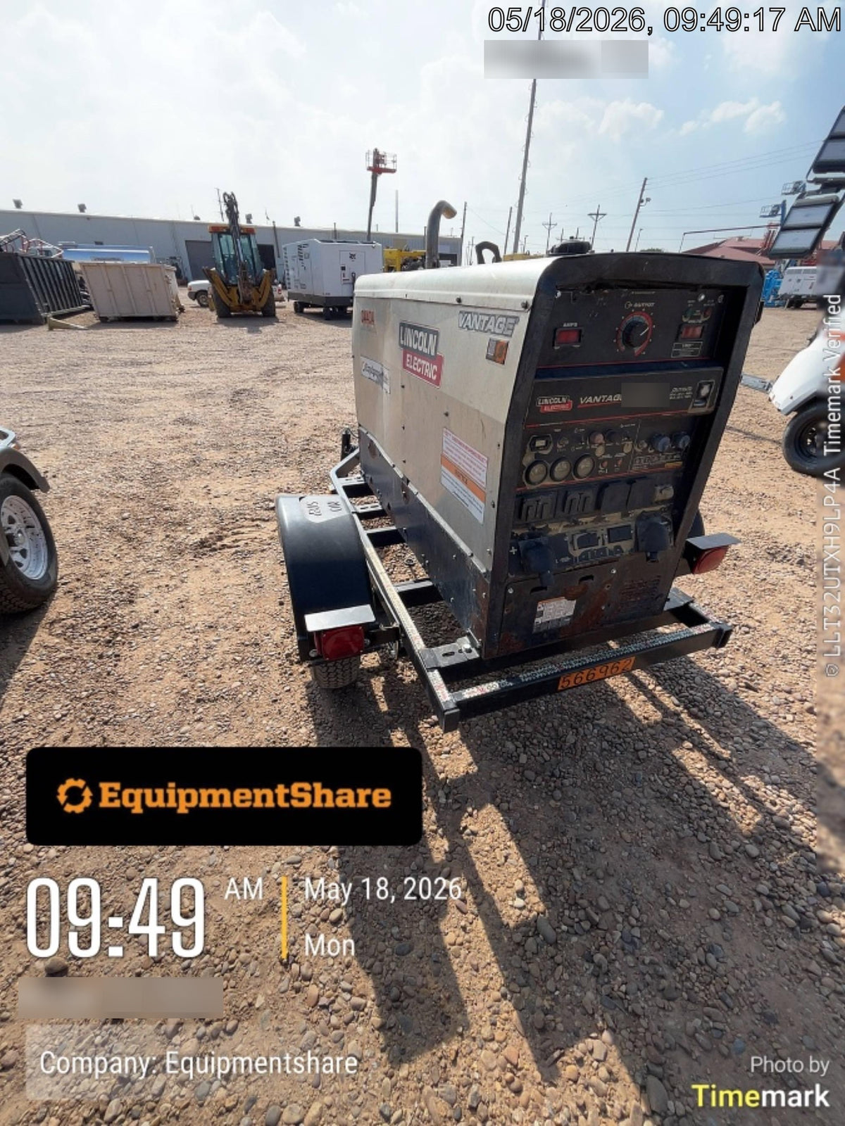 2019 Lincoln Electric Vantage 322 Welder Ready-Pak 3, Two wheel trailer, Fender and Light kit, Cable Rack