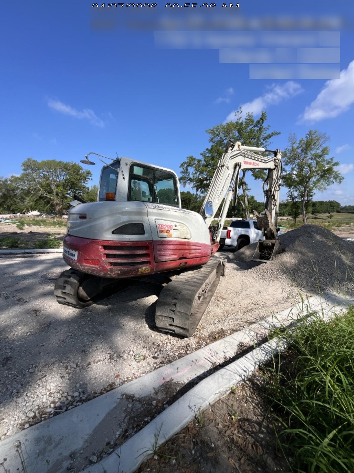 2019 Takeuchi TB290 Cab, AC, Rubber Tracks, Dozer Blade, Travel Alarm, Control Pattern Change Valve, Auxiliary Hydraulics w/18" Quick Coupler Bucket with teeth, 6.2 cu. ft. capacity/24" Quick Coupler Bucket with teeth, 8.6 cu. ft. capacity/36" Quick Coupler Bucket with teeth, 13.4 cu. ft. capacity, Quick Coupler, Hydraulic Thumb Installed