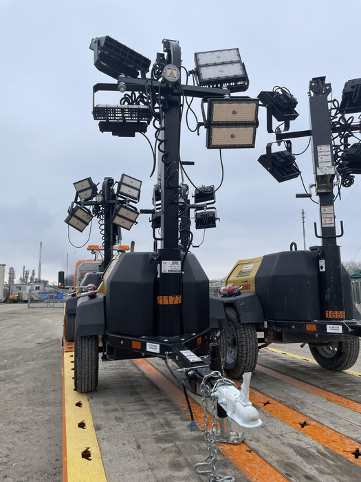 2022 Allmand NLV3GR (4) LED Light Fixture 350W, 23' Vertical Mast, 3kW Prime, Towable, Deep Sea L401, Leveling Jacks, Yanmar T4F 5.8hp