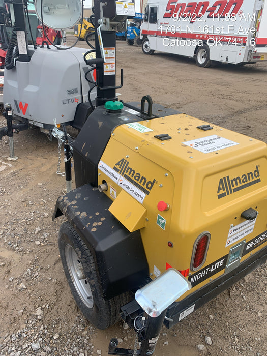 2022 Allmand NLV3GR (4) LED Light Fixture 350W, 23' Vertical Mast, 3kW Prime, Towable, Deep Sea L401, Leveling Jacks, Yanmar T4F 5.8hp