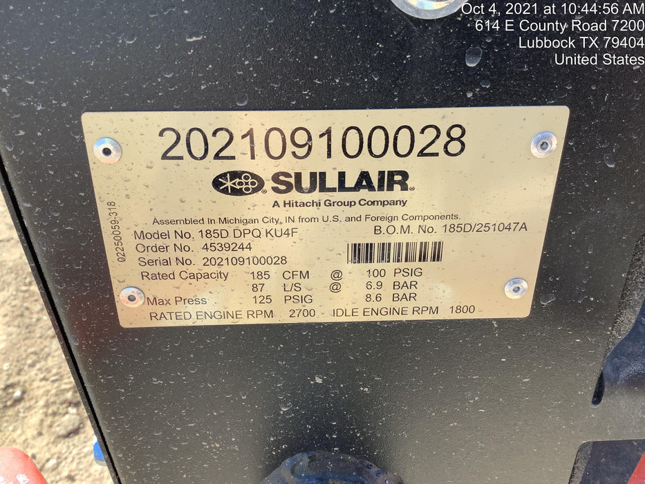 2021 SULLAIR 185D-DPQ KU4F