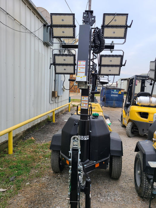 Allmand NLV3GR (4) LED Light Fixture 350W, 23' Vertical Mast, 3kW Prime, Towable, Deep Sea L401, Leveling Jacks, Yanmar T4F 5.8hp