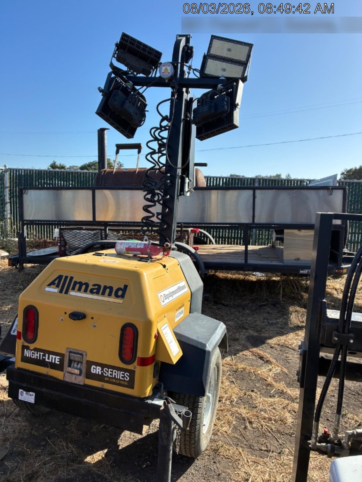 Allmand NLV3GR (4) LED Light Fixture 350W, 23' Vertical Mast, 3kW Prime, Towable, Deep Sea L401, Leveling Jacks, Yanmar T4F 5.8hp