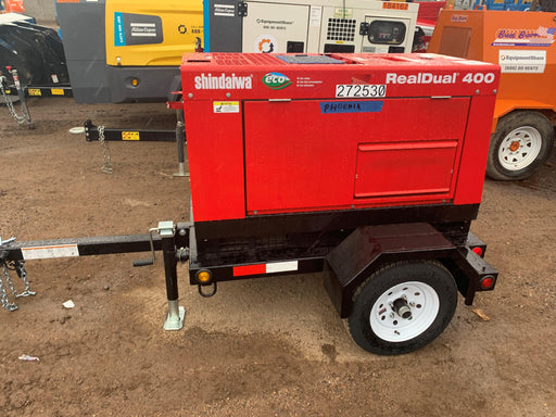 2022 Shindaiwa DGW400MDL Kubota D902 Engine, 23 HP, Dual Op Welder, Wire, Arc, Droop Stick, Tig, and CC Stick Functionality, Simulphase, 3 Phase and 1 Phase Gen Output, Single Axle NB Trlr, Slr Trckl Chrg 12V 12W, Fire Ext