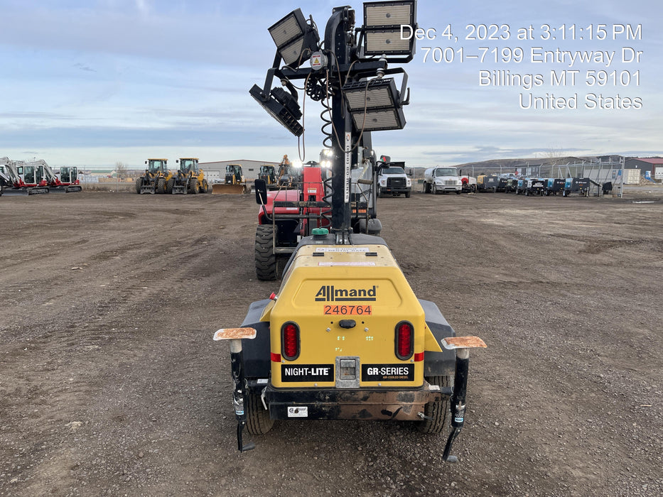 2022 Allmand NLV3GR (4) LED Light Fixture 350W, 23' Vertical Mast, 3kW Prime, Towable, ES Decals, T3