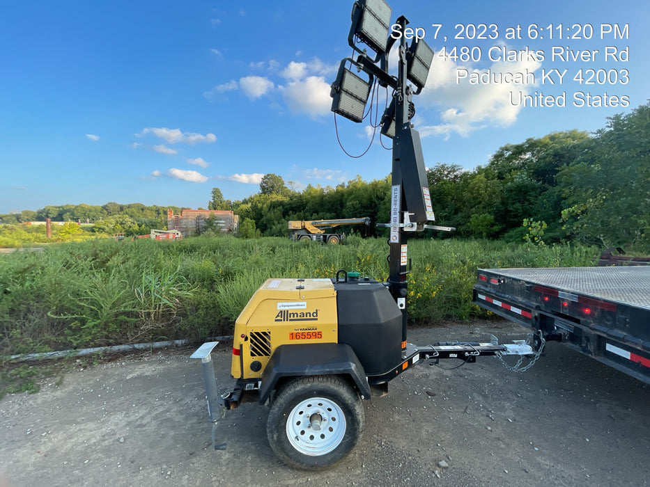 2021 Allmand NLV3GR (4) LED Light Fixture 350W, 23' Vertical Mast, 3kW Prime, Towable, Deep Sea L401, Leveling Jacks, Yanmar T4F 5.8hp