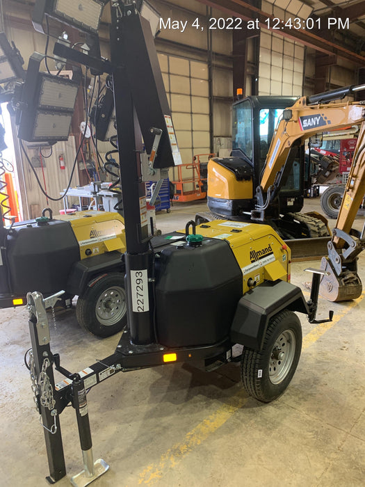 2022 Allmand NLV3GR (4) LED Light Fixture 350W, 23' Vertical Mast, 3kW Prime, Towable, Deep Sea L401, Leveling Jacks, Yanmar T4F 5.8hp