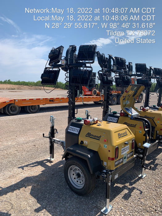 2022 Allmand NLV3GR (4) LED Light Fixture 350W, 23' Vertical Mast, 3kW Prime, Towable, Deep Sea L401, Leveling Jacks, Yanmar T4F 5.8hp