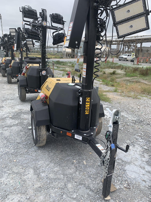 2022 Allmand NLV3GR (4) LED Light Fixture 350W, 23' Vertical Mast, 3kW Prime, Towable, Deep Sea L401, Leveling Jacks, Yanmar T4F 5.8hp