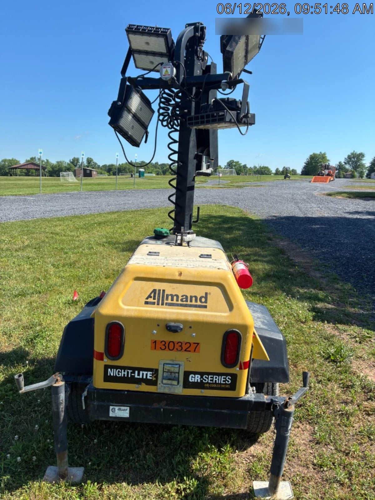 2021 Allmand NLV3GR (4) LED Light Fixture 350W, 23' Vertical Mast, 3kW Prime, Towable, Deep Sea L401, Leveling Jacks, Yanmar T4F 5.8hp