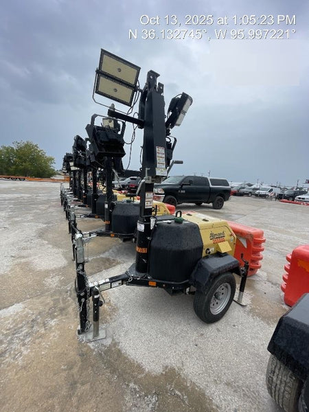 2022 Allmand NLV3GR (4) LED Light Fixture 350W, 23' Vertical Mast, 3kW Prime, Towable, Deep Sea L401, Leveling Jacks, Yanmar T4F 5.8hp