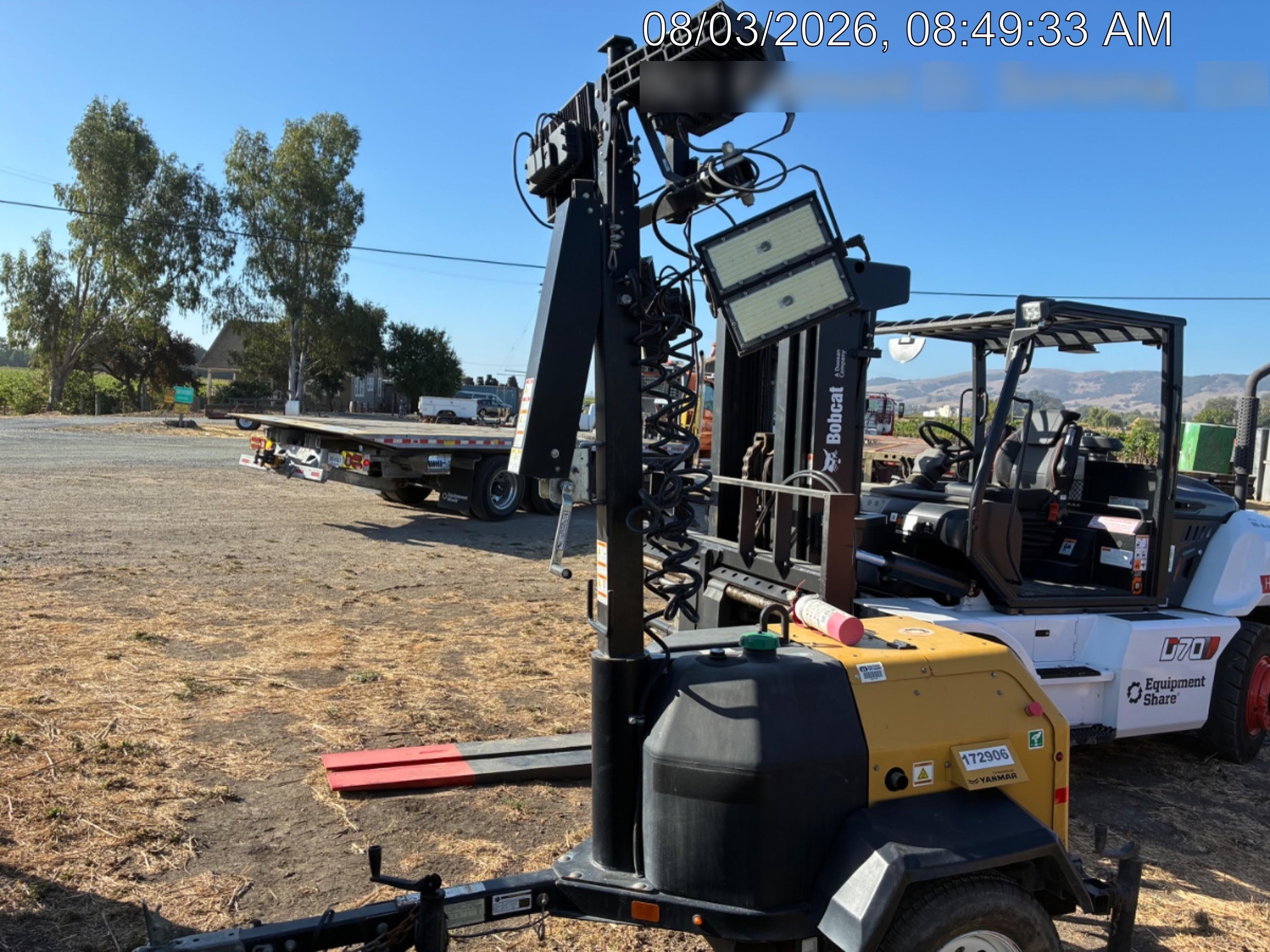 Allmand NLV3GR (4) LED Light Fixture 350W, 23' Vertical Mast, 3kW Prime, Towable, Deep Sea L401, Leveling Jacks, Yanmar T4F 5.8hp