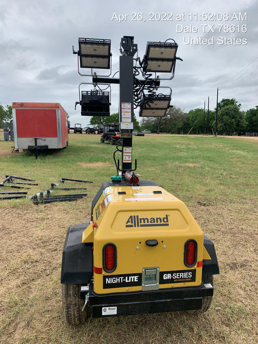 2022 Allmand NLV3GR (4) LED Light Fixture 350W, 23' Vertical Mast, 3kW Prime, Towable, Deep Sea L401, Leveling Jacks, Yanmar T4F 5.8hp