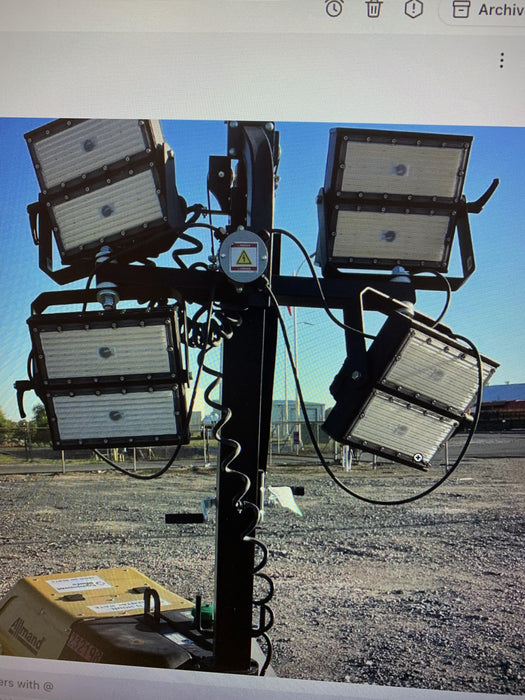 2022 Allmand NLV3GR (4) LED Light Fixture 350W, 23' Vertical Mast, 3kW Prime, Towable, Deep Sea L401, Leveling Jacks, Yanmar T4F 5.8hp