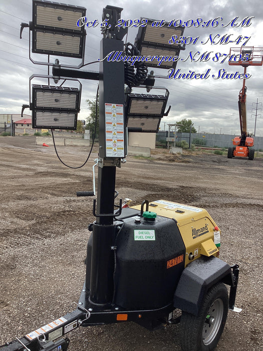 2022 Allmand NLV3GR (4) LED Light Fixture 350W, 23' Vertical Mast, 3kW Prime, Towable, ES Decals, T3