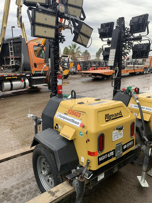 2021 Allmand NLV3GR (4) LED Light Fixture 350W, 23' Vertical Mast, 3kW Prime, Towable, Deep Sea L401, Leveling Jacks, Yanmar T4F 5.8hp