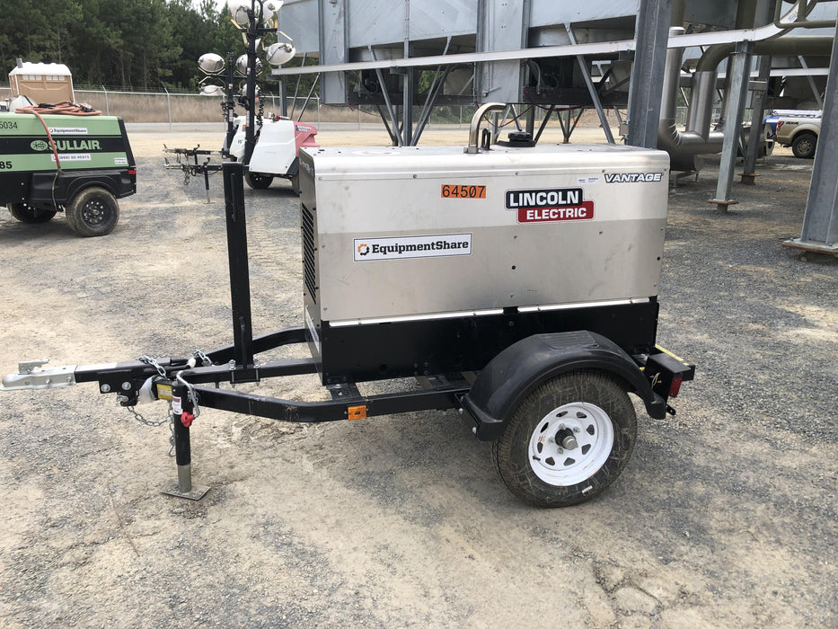 2019 Lincoln Electric Vantage 322 Welder Ready-Pak 3, Two wheel trailer, Fender and Light kit, Cable Rack