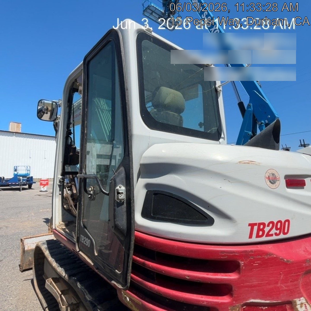 2019 Takeuchi TB290 Cab/Heat/AC Rubber tracks, Dozer blade, Travel alarm, Auxiliary hydraulics Manual QC, Hydraulic thumb, 18", 24", and 36" Buckets
