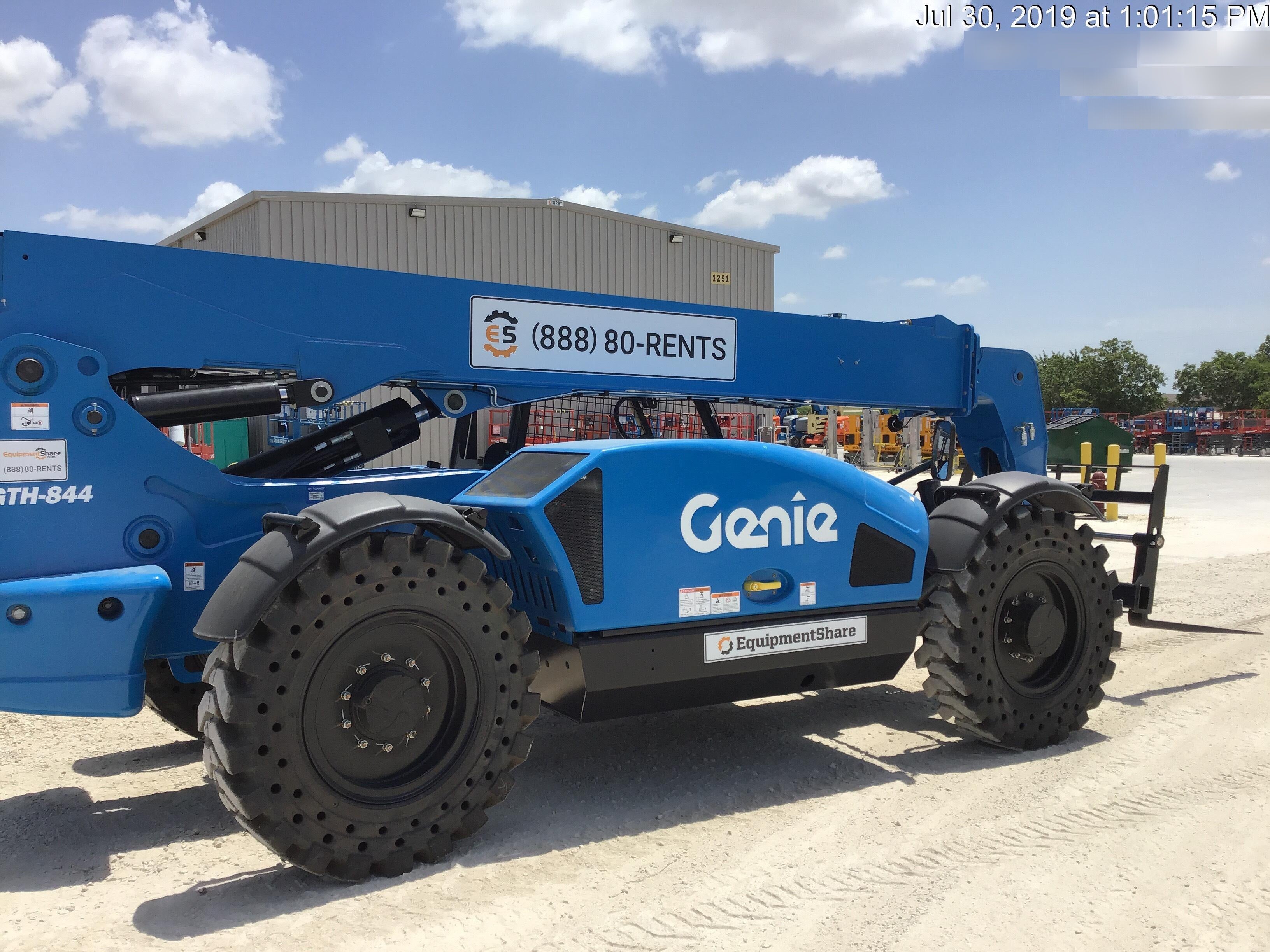 2019 Genie GTH-844 Canopy, Solid RT Tires, LED Work Lights, Beacon 60" QA Carriage, 48" Forks