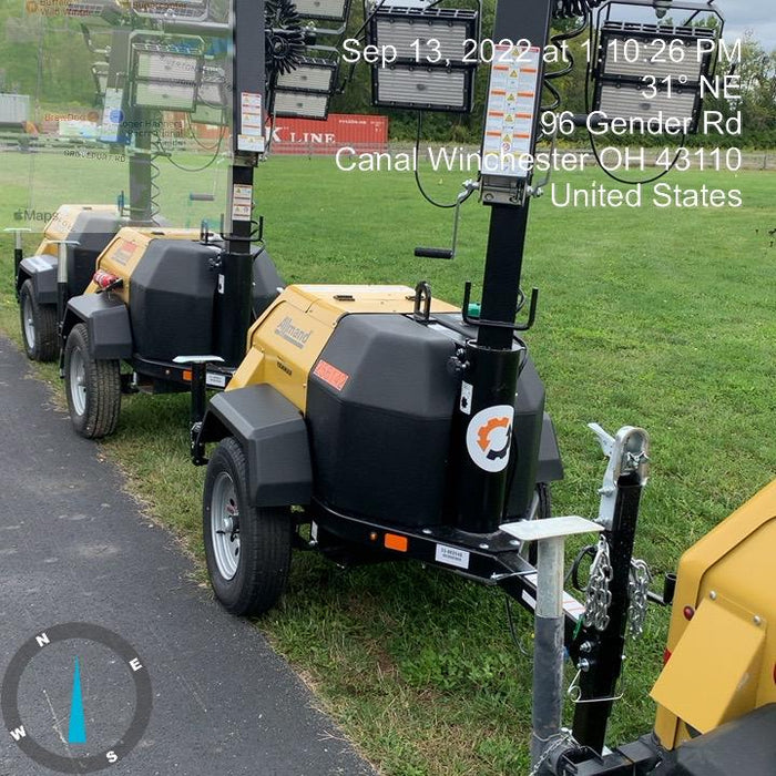 2022 Allmand NLV3GR (4) LED Light Fixture 350W, 23' Vertical Mast, 3kW Prime, Towable, ES Decals, T3