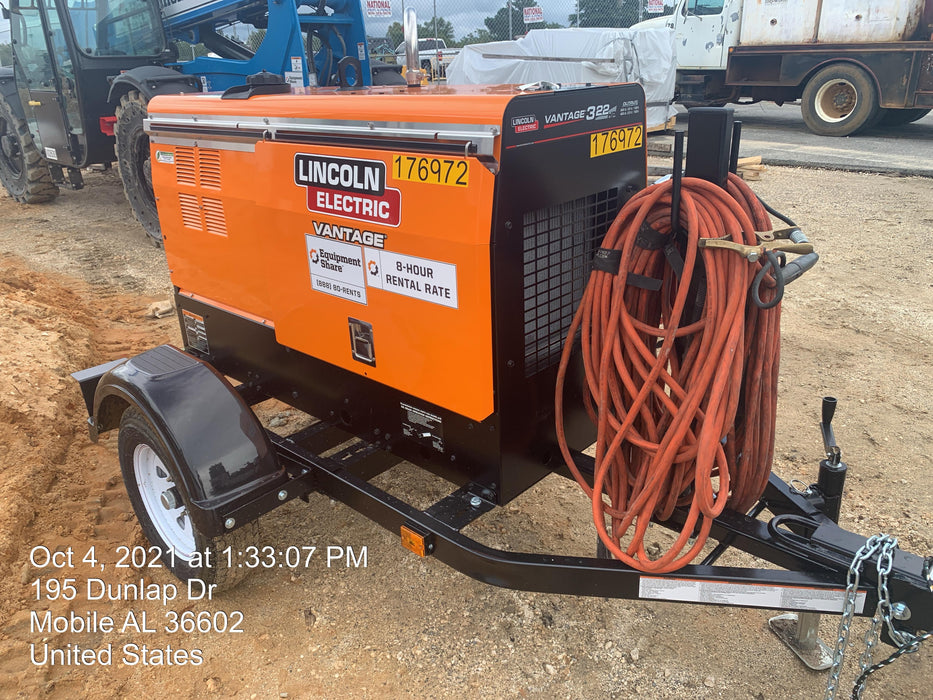 2021 Lincoln Electric Vantage 322 Vantage 322 Ready Pak 3 w/ Decals, ORANGE (includes trailer, cable rack, fender light kit) NO Telematics