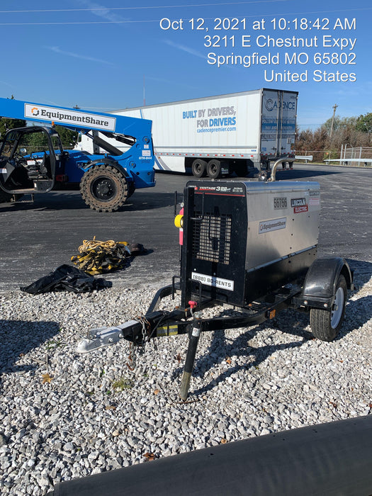 2019 Lincoln Electric Vantage 322 Welder Ready-Pak 3, Two wheel trailer, Fender and Light kit, Cable Rack