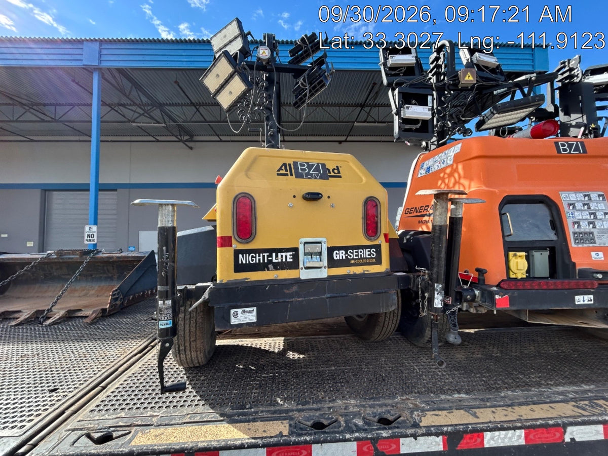 2022 Allmand NLV3GR (4) LED Light Fixture 350W, 23' Vertical Mast, 3kW Prime, Towable, Deep Sea L401, Leveling Jacks, Yanmar T4F 5.8hp