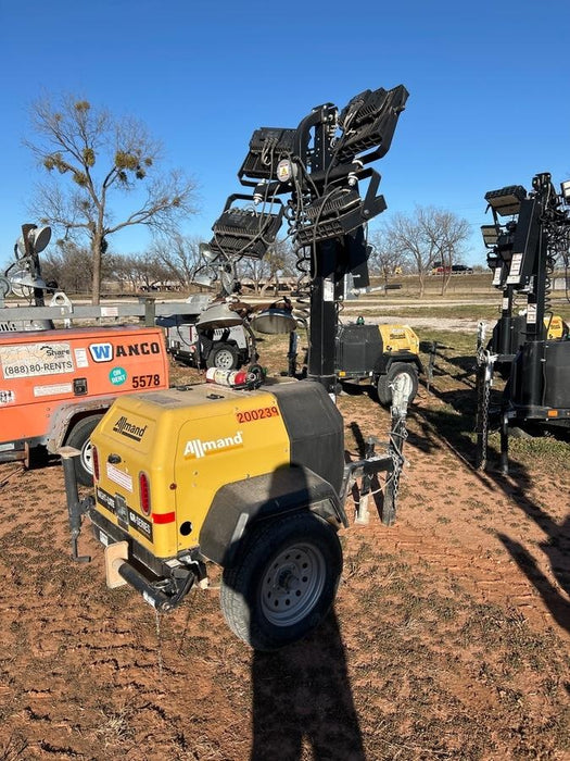 2022 Allmand NLV3GR (4) LED Light Fixture 350W, 23' Vertical Mast, 3kW Prime, Towable, Deep Sea L401, Leveling Jacks, Yanmar T4F 5.8hp