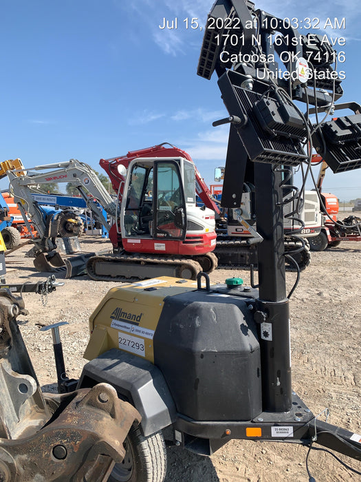 2022 Allmand NLV3GR (4) LED Light Fixture 350W, 23' Vertical Mast, 3kW Prime, Towable, Deep Sea L401, Leveling Jacks, Yanmar T4F 5.8hp