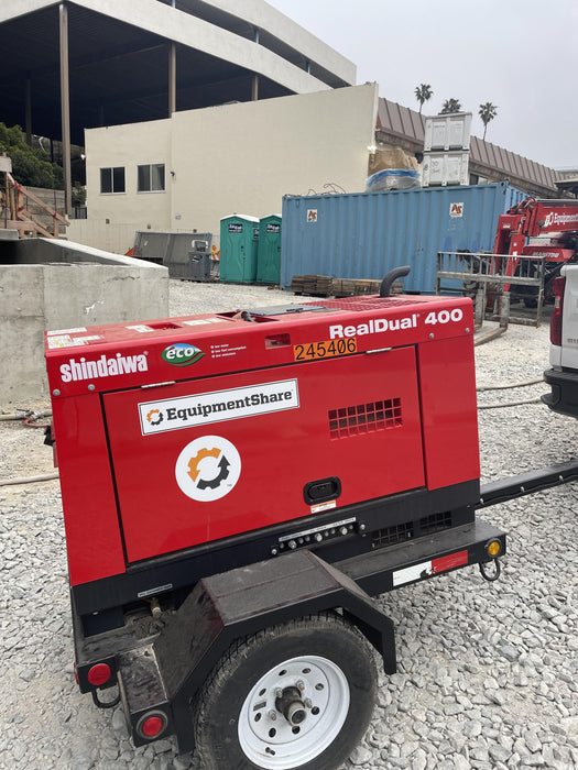 2022 Shindaiwa DGW400MDL Kubota D902 Engine, 23 HP, Dual Op Welder, Wire, Arc, Droop Stick, Tig, and CC Stick Functionality, Simulphase, 3 Phase and 1 Phase Gen Output, Single Axle NB Trlr, Slr Trckl Chrg 12V 12W, Fire Ext