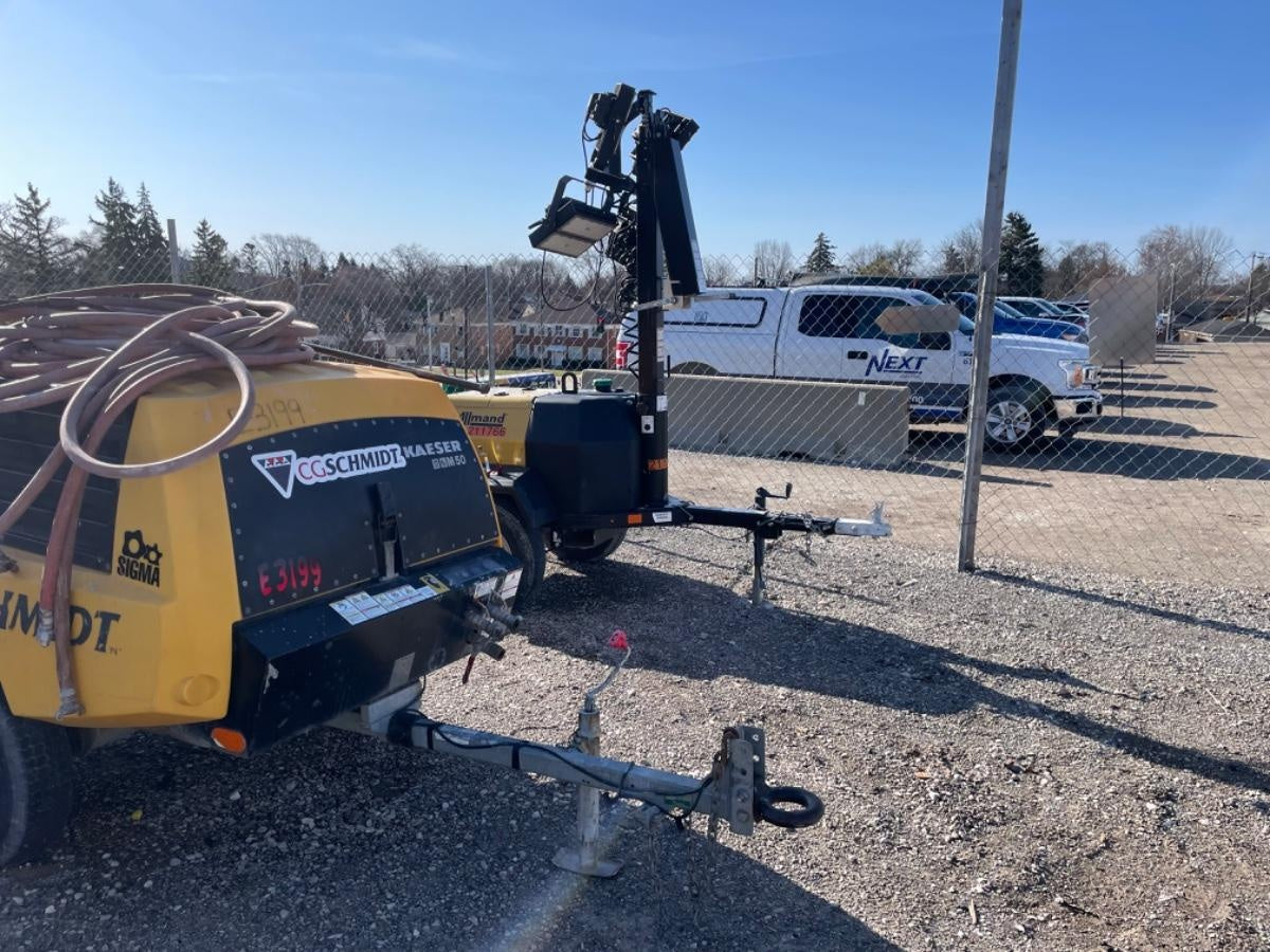 2022 Allmand NLV3GR (4) LED Light Fixture 350W, 23' Vertical Mast, 3kW Prime, Towable, Deep Sea L401, Leveling Jacks, Yanmar T4F 5.8hp