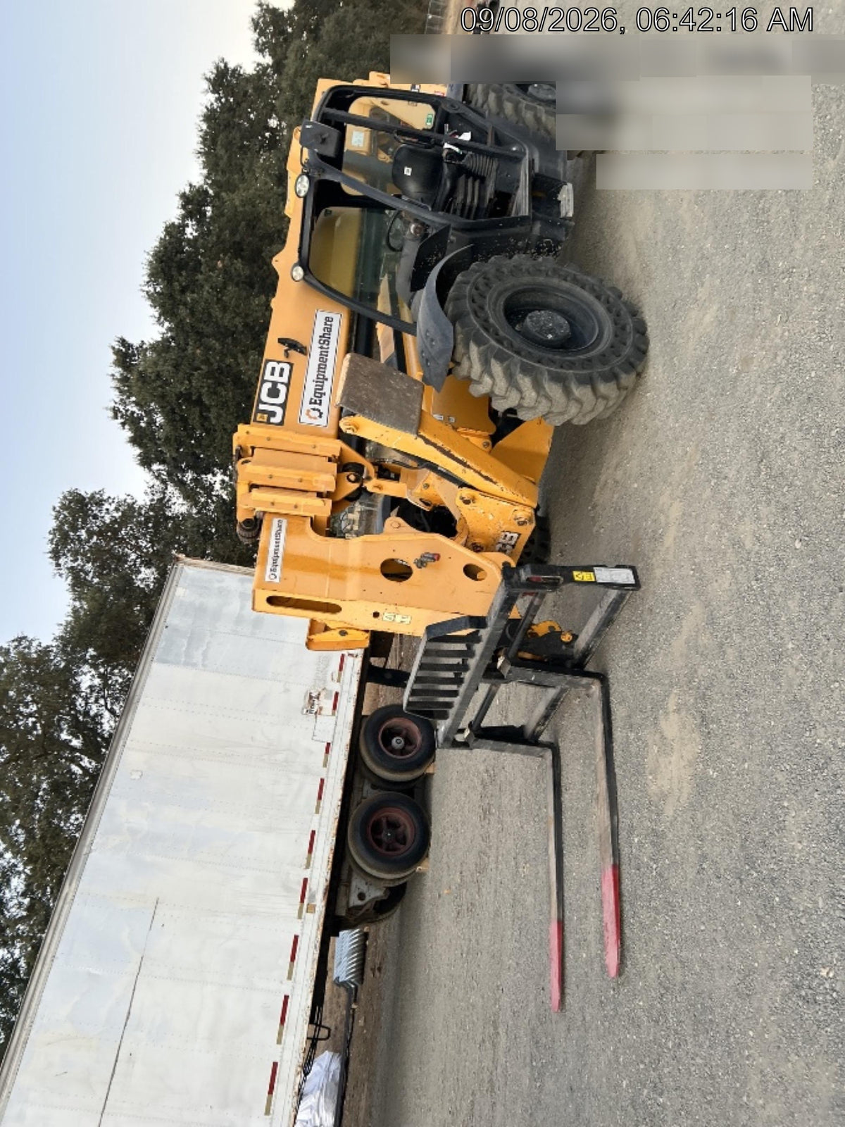 2019 JCB 510-56 Open ROPS, 74 HP, Solid Tires, Worklights, Beacon, Aux Hydraulics, Lifting Eye w/66" Carriage/60" Forks