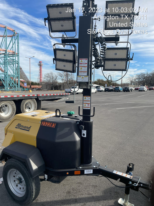 2022 Allmand NLV3GR (4) LED Light Fixture 350W, 23' Vertical Mast, 3kW Prime, Towable, Deep Sea L401, Leveling Jacks, Yanmar T4F 5.8hp