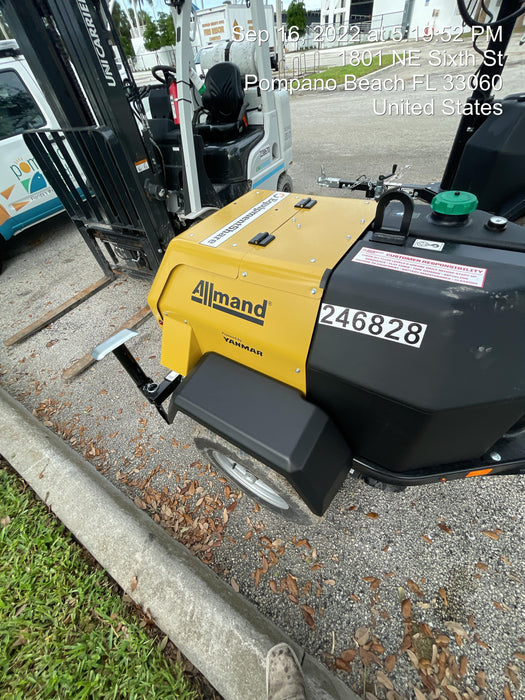 2022 Allmand NLV3GR (4) LED Light Fixture 350W, 23' Vertical Mast, 3kW Prime, Towable, ES Decals, T3