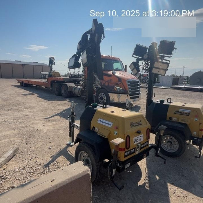 2022 Allmand NLV3GR (4) LED Light Fixture 350W, 23' Vertical Mast, 3kW Prime, Towable, ES Decals, T3