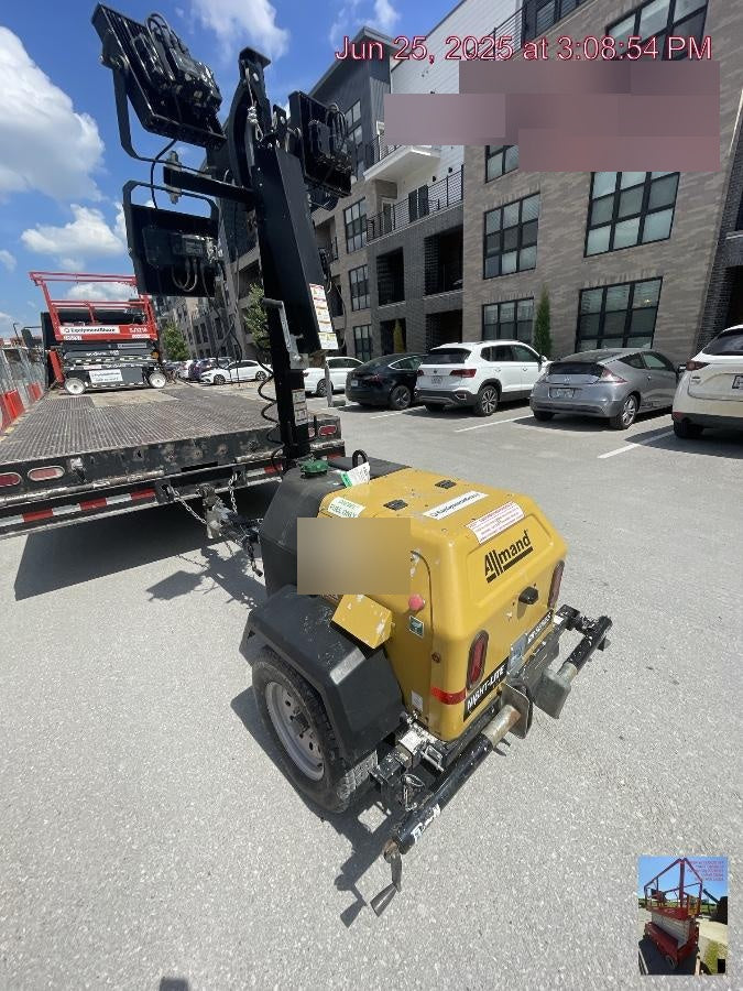 2022 Allmand NLV3GR (4) LED Light Fixture 350W, 23' Vertical Mast, 3kW Prime, Towable, Deep Sea L401, Leveling Jacks, Yanmar T4F 5.8hp