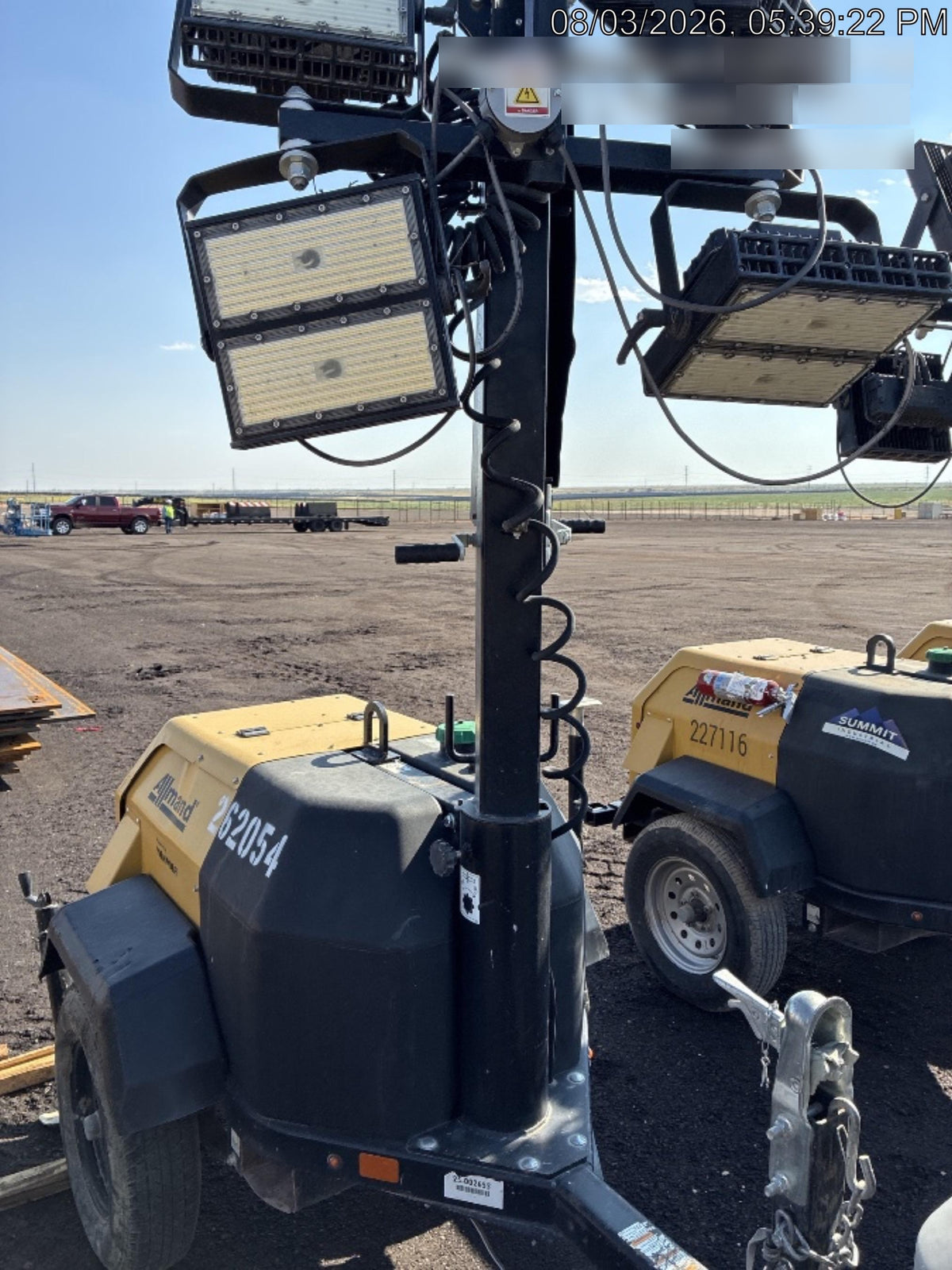 2022 Allmand NLV3GR (4) LED Light Fixture 350W, 23' Vertical Mast, 3kW Prime, Towable, ES Decals, T3