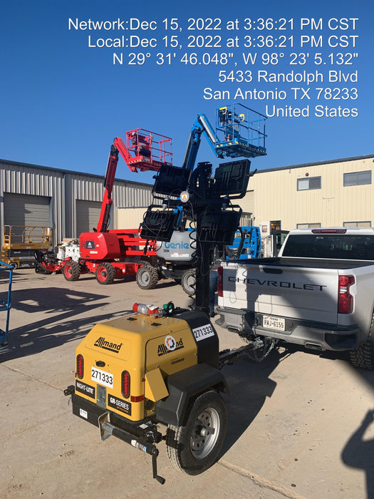 2022 Allmand NLV3GR (4) LED Light Fixture 350W, 23' Vertical Mast, 3kW Prime, Towable, ES Decals, T3