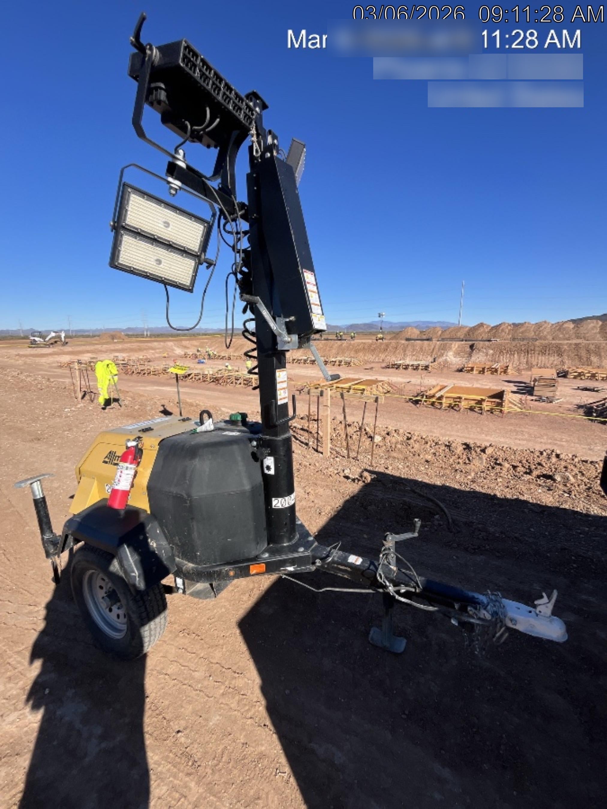 2022 Allmand NLV3GR (4) LED Light Fixture 350W, 23' Vertical Mast, 3kW Prime, Towable, Deep Sea L401, Leveling Jacks, Yanmar T4F 5.8hp