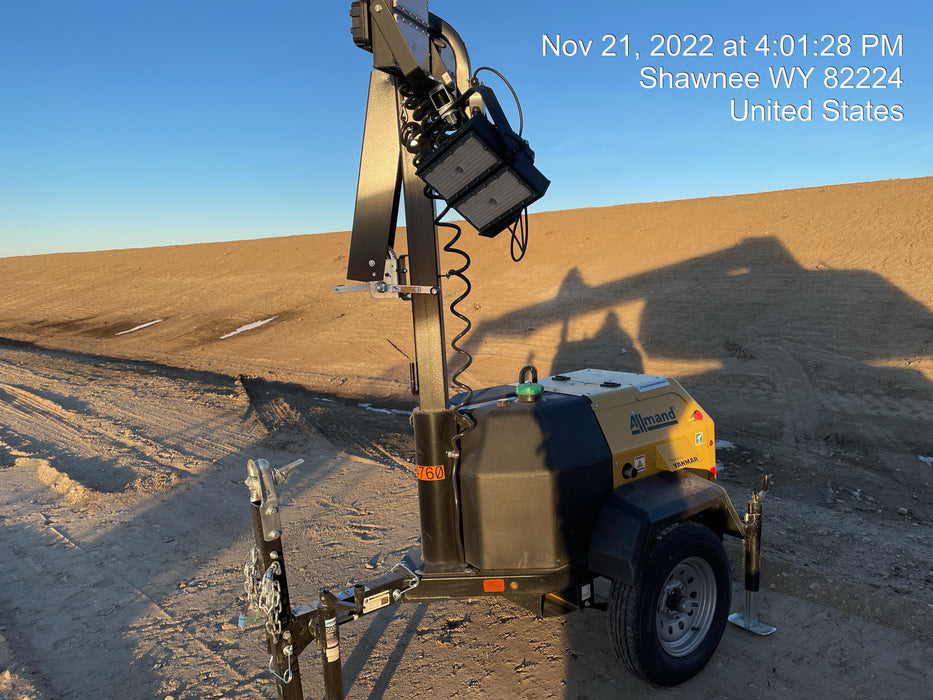 2022 Allmand NLV3GR (4) LED Light Fixture 350W, 23' Vertical Mast, 3kW Prime, Towable, ES Decals, T3