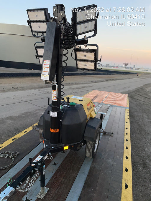 2022 Allmand NLV3GR (4) LED Light Fixture 350W, 23' Vertical Mast, 3kW Prime, Towable, Deep Sea L401, Leveling Jacks, Yanmar T4F 5.8hp