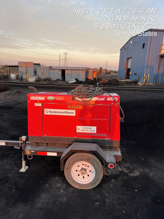 2022 Shindaiwa DGW400MDL Kubota D902 Engine, 23 HP, Dual Op Welder, Wire, Arc, Droop Stick, Tig, and CC Stick Functionality, Simulphase, 3 Phase and 1 Phase Gen Output, Single Axle NB Trlr, Slr Trckl Chrg 12V 12W, Fire Ext