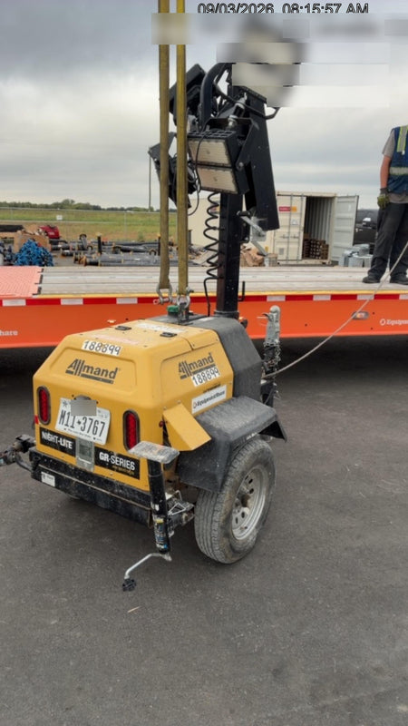 Allmand NLV3GR (4) LED Light Fixture 350W, 23' Vertical Mast, 3kW Prime, Towable, Deep Sea L401, Leveling Jacks, Yanmar T4F 5.8hp