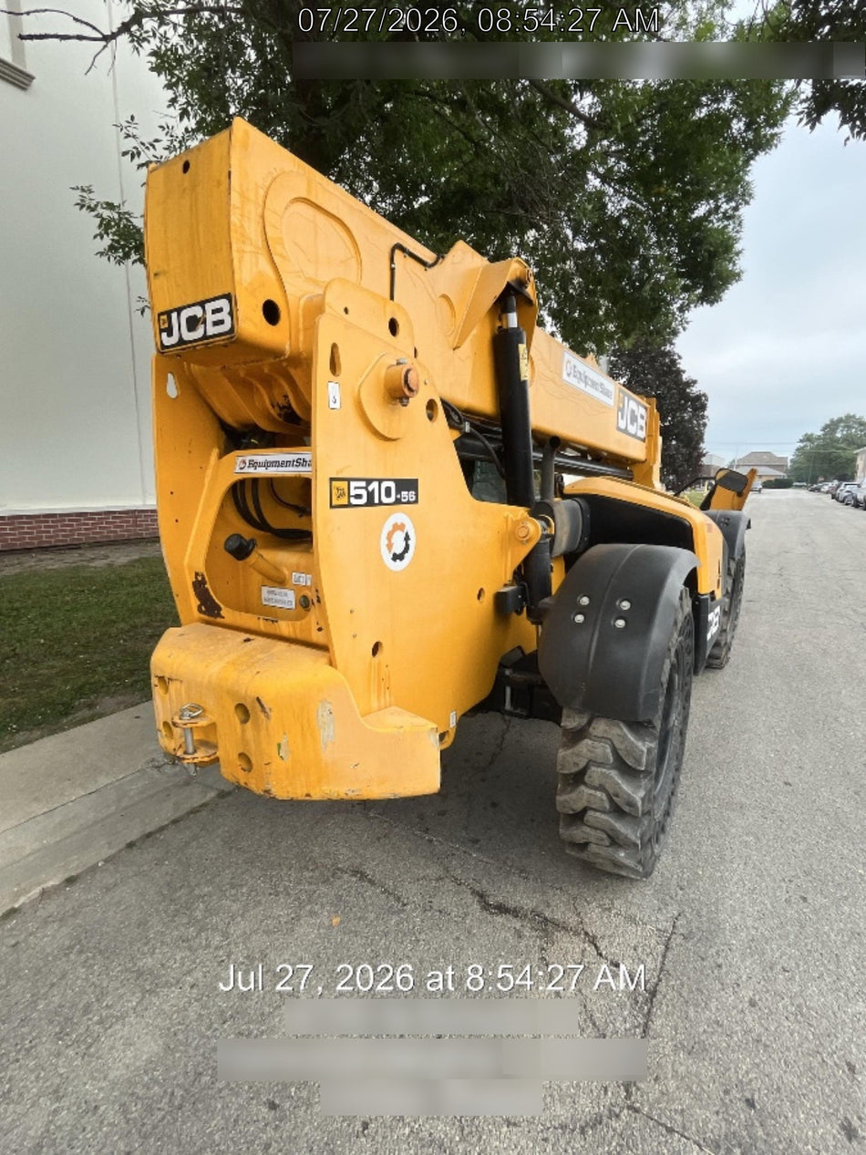 2020 JCB 510-56 Cab/Heat/Air, 74 HP, Solid Tires, STD Worklight, Beacon, Aux Hydraulics, Lifting Eye, Back up Alarm w/66" Carriage/60" Forks