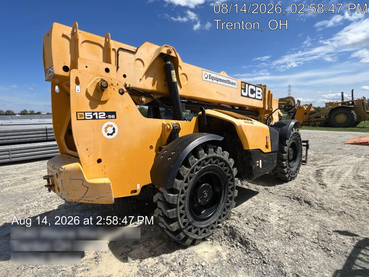 2019 JCB 512-56 Cab/Heat/Air, 109 HP, Solid Tires, STD Worklight, Beacon, Aux Hydraulics, Lifting Eye, Back up Alarm w/66" Carriage/60" Forks