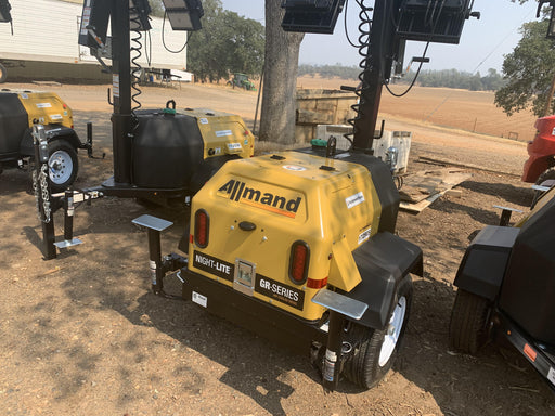 Allmand NLV3GR (4) LED Light Fixture 350W, 23' Vertical Mast, 3kW Prime, Towable, Deep Sea L401, Leveling Jacks, Yanmar T4F 5.8hp